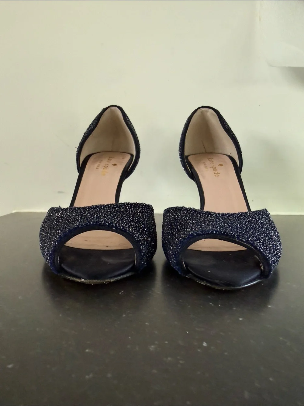kate spade Navy Glitter D'Orsay Peep-Toe Heels